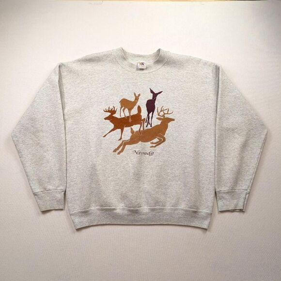 Fruit of the Loom Other - Vintage Nevada Nature Deer Crewneck Outdoors Gray Boxy Sweatshirt FOL Sz Large
